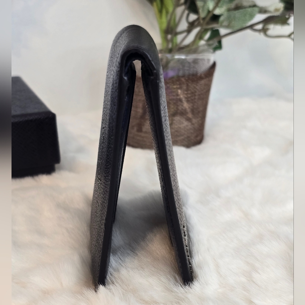 NWT❤️Prada Black Navy Vitello Micro Grain Leather Men Wallet - Picture 8 of 14